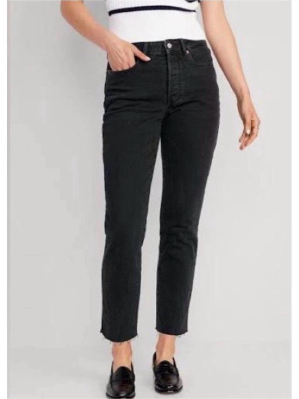 Old Navy Black Higher High Rise OG Straight Raw Ankle Stretch Jeans Plus Size 18